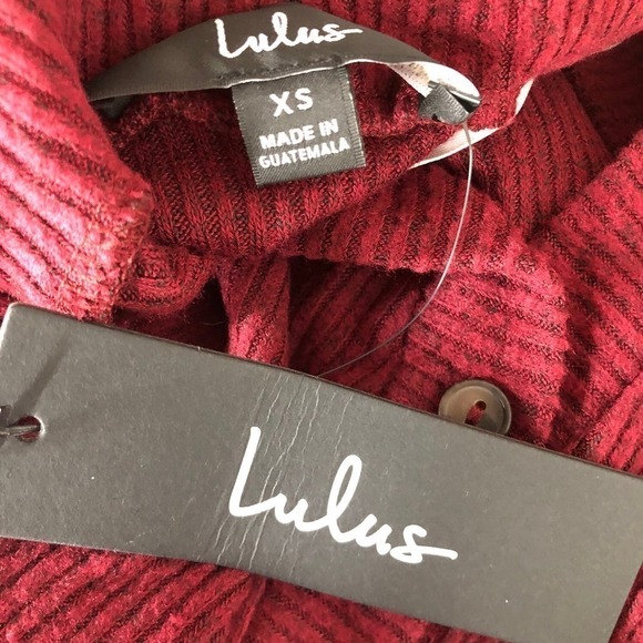 Lulus Sweet Comfort Sweater Dress Button Front Ribbed Knit Burgundy NWT Size XS - Picture 10 of 13